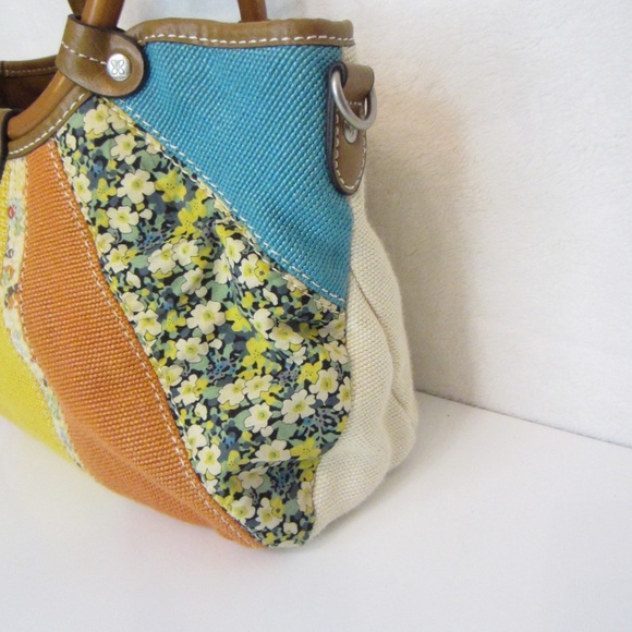 Relic Brand Woven Patchwork Floral Bamboo Handled Summer Handbag Snap Closure - Picture 13 of 13